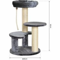 PawHut Arbre à Chats 2 Griffoirs Grattoirs Sisal Naturel 3 Plateformes Corde à Grimper Dim. Ø 40 X 65H Cm Peluche Haute Densité 500 G/m² Gris - Gris -PawHut Soldes Boutique 10056712 3