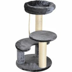 PawHut Arbre à Chats 2 Griffoirs Grattoirs Sisal Naturel 3 Plateformes Corde à Grimper Dim. Ø 40 X 65H Cm Peluche Haute Densité 500 G/m² Gris - Gris -PawHut Soldes Boutique 10056712 5