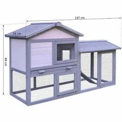 PawHut Clapier Cage à Lapins Rongeurs 2 Niveaux 3 Portes Verrouillables Tiroir à Déjection Toit Intégral Bitumé 147L X 54l X 84H Cm Bois Massif Pin Gris Blanc - Gris -PawHut Soldes Boutique 11031644 3