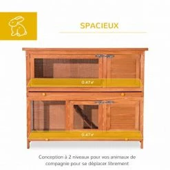 PawHut Cage A Lapin Poulailler Clapier En Bois De Pin De Grande Taille Avec 2 Etages 120x48x100 Cm - Marron -PawHut Soldes Boutique 1141656 4