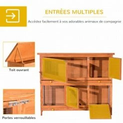 PawHut Cage A Lapin Poulailler Clapier En Bois De Pin De Grande Taille Avec 2 Etages 120x48x100 Cm - Marron -PawHut Soldes Boutique 1141656 5