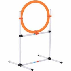 PawHut Agility Sport Pour Chiens Anneau D'agilité Et Obstacle 2 En 1 Avec Sac De Transport Plastique Blanc Orange - Orange