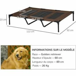 PawHut Lit Sur Pieds XXL Pour Chien Chat Lit De Camp Animal Lit Surélevé Oxford Textilène Micro-perforé Dim. 122L X 92l X 23H Cm Marron Clair - Marron Clair -PawHut Soldes Boutique 14127819 3