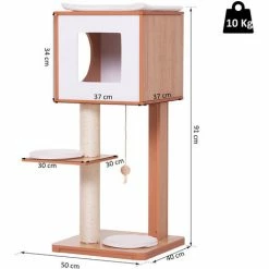 PawHut Arbre à Chats Design Contemporain Griffoir Grattoir Sisal Naturel Niche Plate-forme Jeu Boule Suspendue 50L X 40l X 91H Cm MDF Hêtre - Beige -PawHut Soldes Boutique 16494192 3