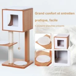PawHut Arbre à Chats Design Contemporain Griffoir Grattoir Sisal Naturel Niche Plate-forme Jeu Boule Suspendue 50L X 40l X 91H Cm MDF Hêtre - Beige -PawHut Soldes Boutique 16494192 4