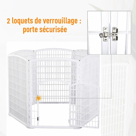 PawHut Luxe parc enclos modulable pour chien 6 panneaux + 1 porte verrouillable plastique PP blanc - Blanc PawHut Luxe Parc Enclos Modulable Pour Chien 6 Panneaux + 1 Porte Verrouillable Plastique PP Blanc - Blanc -PawHut Soldes Boutique 16806678 4
