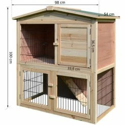 PawHut Clapier à Lapin Cage à Lapin 2 étages 4 Portes Verrouillables Rampe Toit Bitûmé Bois De Sapin - Beige -PawHut Soldes Boutique 16924032 3