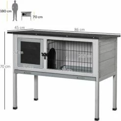 PawHut Clapier Sur Pieds Cage à Lapin Avec Niche Intérieure Plateau Excrément Coulissant Porte Verrouillable Toit Ouvrant Bois De Sapin Gris Blanc -PawHut Soldes Boutique 16924034 3