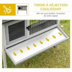 PawHut Clapier Sur Pieds Cage à Lapin Avec Niche Intérieure Plateau Excrément Coulissant Porte Verrouillable Toit Ouvrant Bois De Sapin Gris Blanc -PawHut Soldes Boutique 16924034 5