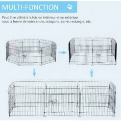 PawHut Parc Enclos Pour Chiens Chiots Animaux Domestiques Diamètre 158 Cm 8 Panneaux 71L X 61H Cm Noir - Noir -PawHut Soldes Boutique 17063393 4