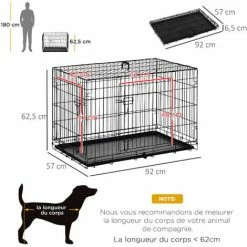 PawHut Cage Caisse De Transport Pliante Pour Chien En Métal Noir 91 X 61 X 67 Cm - Noir -PawHut Soldes Boutique 17063396 3