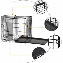 PawHut Cage Caisse De Transport Pliante Pour Chien En Métal Noir 91 X 61 X 67 Cm - Noir -PawHut Soldes Boutique 17063396 4