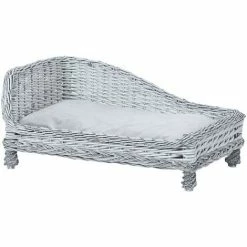 PawHut Canapé Méridienne Chiens Chats Style Cosy Chic Dim. 69L X 42l X 33H Cm Coussin Intégré Osier Gris - Gris