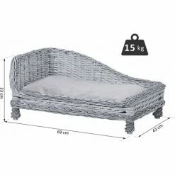 PawHut Canapé Méridienne Chiens Chats Style Cosy Chic Dim. 69L X 42l X 33H Cm Coussin Intégré Osier Gris - Gris -PawHut Soldes Boutique 17344708 3