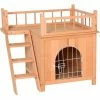 PawHut Maison Lodge - Niche Villa Avec Terrasse Escalier Et Porte Pour Chien Chat - Dim. 73L X 55l X 65H Cm - Bois Massif De Pin Pré-huilé - Beige -PawHut Soldes Boutique 17707956 1