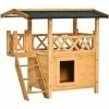 PawHut Maison Lodge - Niche Villa Avec Terrasse, Escalier, Toit Pour Chien Chat - Dim. 77L X 50l X 73H Cm - Bois Massif De Pin Pré-huilé -PawHut Soldes Boutique 17742754 1