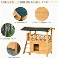 PawHut Maison Lodge - Niche Villa Avec Terrasse, Escalier, Toit Pour Chien Chat - Dim. 77L X 50l X 73H Cm - Bois Massif De Pin Pré-huilé -PawHut Soldes Boutique 17742754 5
