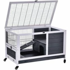 PawHut Clapier à Lapin Sur Roulettes Cage à Lapin 2 étages Porte Verrouillable Toit Ouvrant Plateau Coulissant Rampe Bois De Sapin Gris Blanc - Gris 5 PawHut Clapier à Lapin Sur Roulettes Cage à Lapin 2 étages Porte Verrouillable Toit Ouvrant Plateau Coulissant Rampe Bois De Sapin Gris Blanc - Gris -PawHut Soldes Boutique 18565133 4