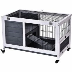 PawHut Clapier à Lapin Sur Roulettes Cage à Lapin 2 étages Porte Verrouillable Toit Ouvrant Plateau Coulissant Rampe Bois De Sapin Gris Blanc - Gris 6 PawHut Clapier à Lapin Sur Roulettes Cage à Lapin 2 étages Porte Verrouillable Toit Ouvrant Plateau Coulissant Rampe Bois De Sapin Gris Blanc - Gris -PawHut Soldes Boutique 18565133 5