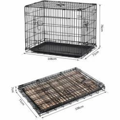 PawHut Cage Caisse De Transport Pliante Pour Chien En Métal Noir 106 X 71 X 76 Cm Matelas Fourni - Noir -PawHut Soldes Boutique 1933135 3
