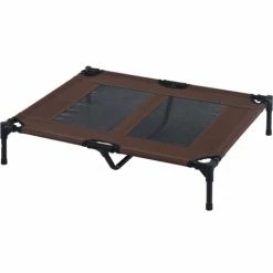 PawHut Lit Sur Pieds Pour Chien Chat Lit De Camp Animal Lit Surélevé Oxford Textilène Micro-perforé Dim. 92L X 76l X 18H Cm Marron