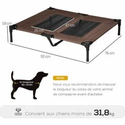 PawHut Lit Sur Pieds Pour Chien Chat Lit De Camp Animal Lit Surélevé Oxford Textilène Micro-perforé Dim. 92L X 76l X 18H Cm Marron -PawHut Soldes Boutique 1933142 3
