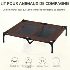 PawHut Lit Sur Pieds Pour Chien Chat Lit De Camp Animal Lit Surélevé Oxford Textilène Micro-perforé Dim. 92L X 76l X 18H Cm Marron -PawHut Soldes Boutique 1933142 4