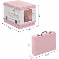 PawHut Maison De Toilette Pliable Portable Pour Chat Tiroir à Litière Coulissant Porte Battante Transparente + Pelle Fournis 43L X 54l X 42H Cm Rose - Rose -PawHut Soldes Boutique 19845659 3