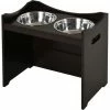 PawHut Gamelle Double Chien Chat Porte-gamelles Surélevé Dim. 54L X 31l X 47H Cm 2 Gamelles Acier Inox. Incluses MDF Brun Foncé - Marron