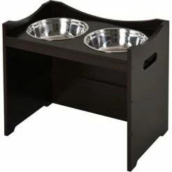 PawHut Gamelle Double Chien Chat Porte-gamelles Surélevé Dim. 54L X 31l X 47H Cm 2 Gamelles Acier Inox. Incluses MDF Brun Foncé - Marron