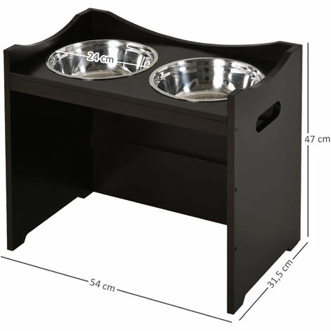 PawHut Gamelle double chien chat Porte-gamelles surélevé dim. 54L x 31l x 47H cm 2 gamelles acier inox. incluses MDF brun foncé - Marron PawHut Gamelle Double Chien Chat Porte-gamelles Surélevé Dim. 54L X 31l X 47H Cm 2 Gamelles Acier Inox. Incluses MDF Brun Foncé - Marron -PawHut Soldes Boutique 20209113 3