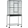 PawHut Cage à Oiseaux Portable Avec 4 Mangeoires Et 4 Perchoirs Pratique 81 X 48 X 163 Cm Noir Et Gris - Gris -PawHut Soldes Boutique 22857304 1