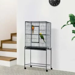 PawHut Cage à Oiseaux Portable Avec 4 Mangeoires Et 4 Perchoirs Pratique 81 X 48 X 163 Cm Noir Et Gris - Gris -PawHut Soldes Boutique 22857304 4