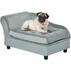 PawHut Canapé Chien Chat Sur Pied Avec Coffre De Rangement Style Moderne Coussin D'assise Amovible Grand Confort 76 X 45 X 41,5 Cm Bleu - Bleu -PawHut Soldes Boutique 22964220 4