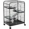 PawHut Cage Pour Petits Animaux Roulante 3 Rampes 3 Plates-formes Plat Et Bouteille D'Eau Bac Inférieur Amovible Acier PP Noire - Noir