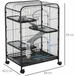 PawHut Cage Pour Petits Animaux Roulante 3 Rampes 3 Plates-formes Plat Et Bouteille D'Eau Bac Inférieur Amovible Acier PP Noire - Noir -PawHut Soldes Boutique 22964258 3