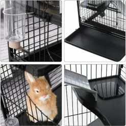 PawHut Cage Pour Petits Animaux Roulante 3 Rampes 3 Plates-formes Plat Et Bouteille D'Eau Bac Inférieur Amovible Acier PP Noire - Noir -PawHut Soldes Boutique 22964258 5