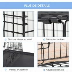 PawHut Cage De Transport Pliante Pour Chien Poignée, Plateau Amovible, Coussin Fourni 76 X 53 X 57 Cm Noir - Noir -PawHut Soldes Boutique 2320371 4