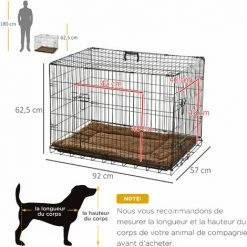 PawHut Cage Caisse De Transport Pliante Pour Chien Poignée, Plateau Amovible, Coussin Fourni 92 X 57 X 62,5 Cm - Noir 4 PawHut Cage Caisse De Transport Pliante Pour Chien Poignée, Plateau Amovible, Coussin Fourni 92 X 57 X 62,5 Cm - Noir -PawHut Soldes Boutique 2320372 3