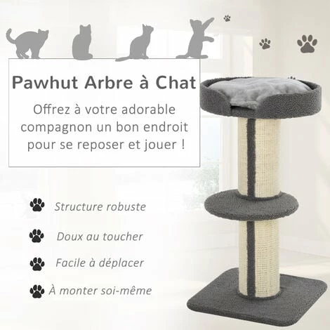 PawHut Arbre à chat avec griffoir centre d'activités 2 plateformes coussin gris PawHut Arbre à Chat Avec Griffoir Centre D'activités 2 Plateformes Coussin Gris -PawHut Soldes Boutique 23460879 4