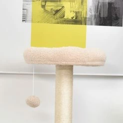 PawHut Arbre à Chats Avec Griffoir Niche Poteaux Peluche Haute Densité 45L X 40L X 148H Cm Beige -PawHut Soldes Boutique 23460882 4