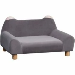 PawHut Canapé Chien Lit Pour Chien Design Dossier Oreilles Pieds Bois Massif Dim. 63 X 43 X 31 Cm Velours Gris - Gris