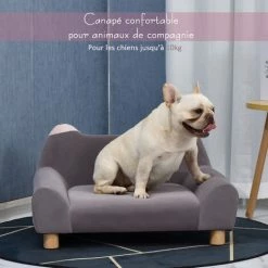 PawHut Canapé Chien Lit Pour Chien Design Dossier Oreilles Pieds Bois Massif Dim. 63 X 43 X 31 Cm Velours Gris - Gris -PawHut Soldes Boutique 23980713 4