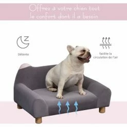 PawHut Canapé Chien Lit Pour Chien Design Dossier Oreilles Pieds Bois Massif Dim. 63 X 43 X 31 Cm Velours Gris - Gris -PawHut Soldes Boutique 23980713 5