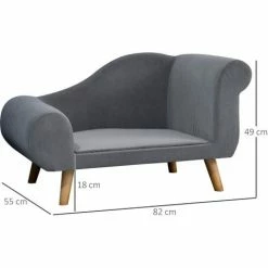 PawHut Canapé Chien Lit Pour Chien Méridienne Design Scandinave Coussin Moelleux Pieds Bois Massif Dim. 82 X 55 X 49 Cm Velours Gris - Gris -PawHut Soldes Boutique 23980758 3