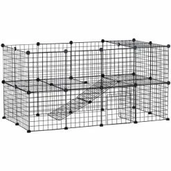 PawHut Cage Parc Enclos Pour Animaux Domestiques L 146 X L 73 X H 73 Cm Modulable 2 Niveaux 36 Panneaux Bords Arrondis Fil Métallique Noir - Noir