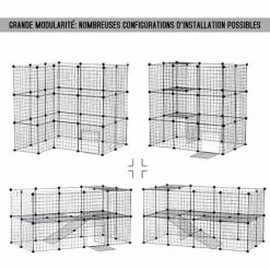 PawHut Cage Parc Enclos Pour Animaux Domestiques L 146 X L 73 X H 73 Cm Modulable 2 Niveaux 36 Panneaux Bords Arrondis Fil Métallique Noir - Noir -PawHut Soldes Boutique 24060726 4