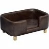 PawHut Canapé Chien Lit Pour Chien Chat Avec Rebord Coussin Moelleux Pieds Bois Massif Dim. 74 X 48,5 X 31 Cm Revêtement Micro-fibre Chocolat -PawHut Soldes Boutique 25007899 1