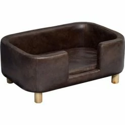 PawHut Canapé Chien Lit Pour Chien Chat Avec Rebord Coussin Moelleux Pieds Bois Massif Dim. 74 X 48,5 X 31 Cm Revêtement Micro-fibre Chocolat