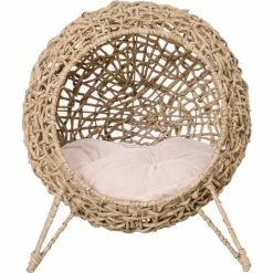 PawHut Panier Chat Lit Chat Cosy Grand Confort Dim. Ø 52 X 58H Cm Coussin Moelleux Inclus Résine Tressée Imitation Rotin Beige - Beige
